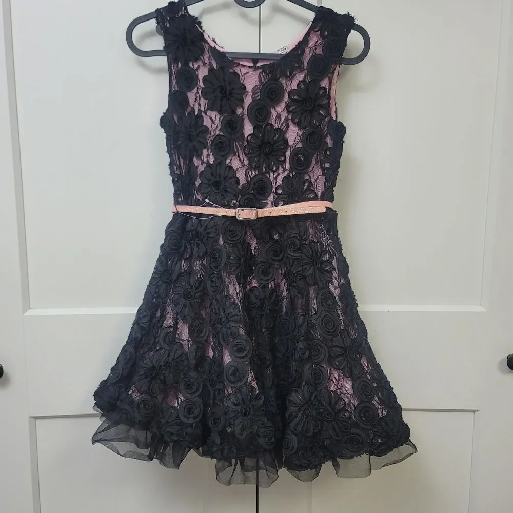 Beautees girls sleeveless rose and crinoline party dress, 10